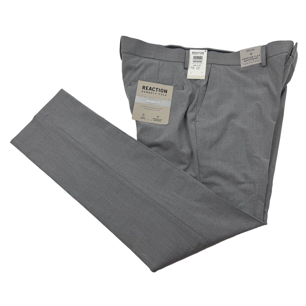 $95 NEW KENNETH COLE REACTION Mens 36x32 Light Gray Skinny Dress Pants/Slacks